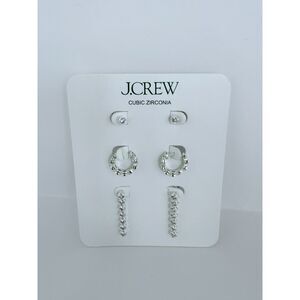 NWT J. Crew Dainty Cubic Zirconia Earrings Set of Three in Silver